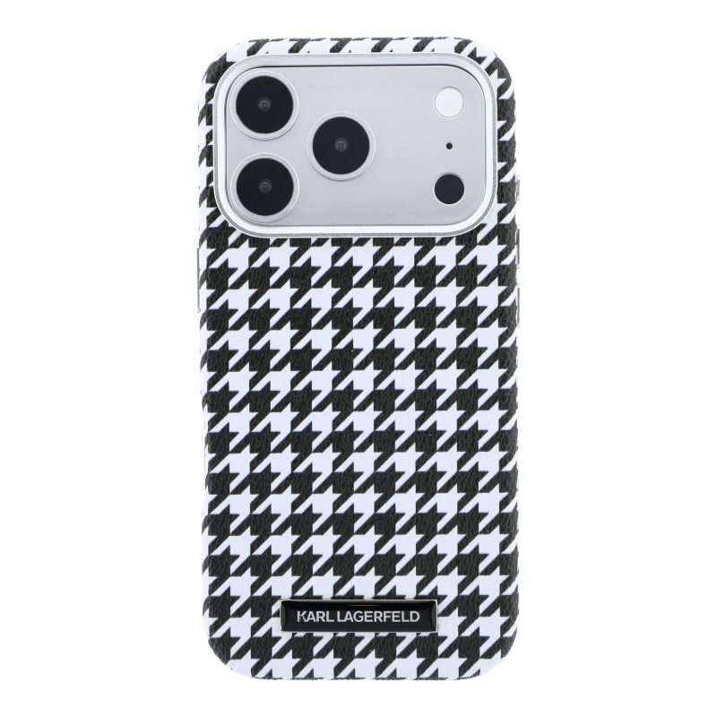 Karl Lagerfeld PU Houndstooth gyantalemez MagSafe hátlapi borító iPhone 17 Pro fekete színűhöz