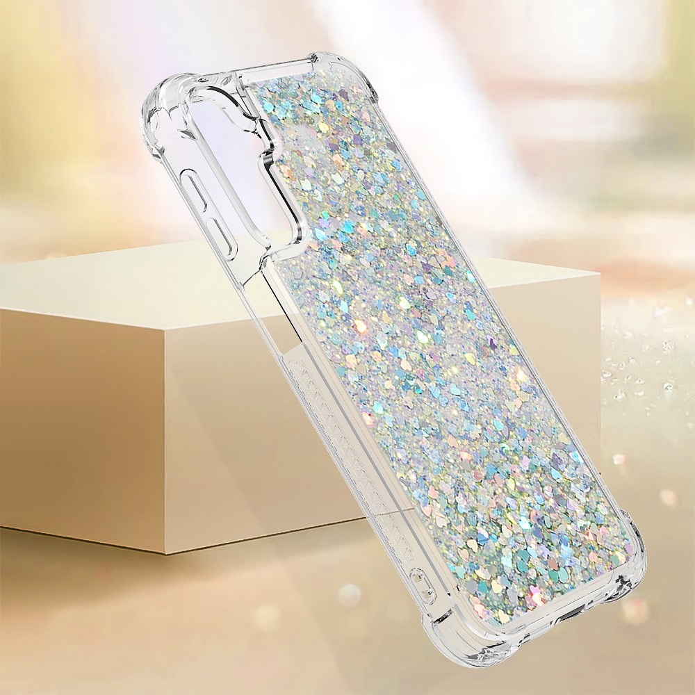Glitter homokóra zselés tok Samsung Galaxy A24 készülékhez - ezüst/szív