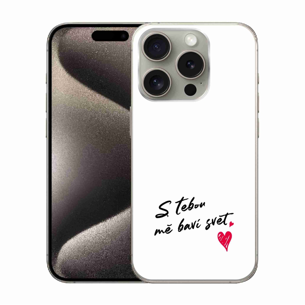 Gél borítás mmCase iPhone 15 Pro készülékhez - szerelmes szöveg 1 fehér háttér