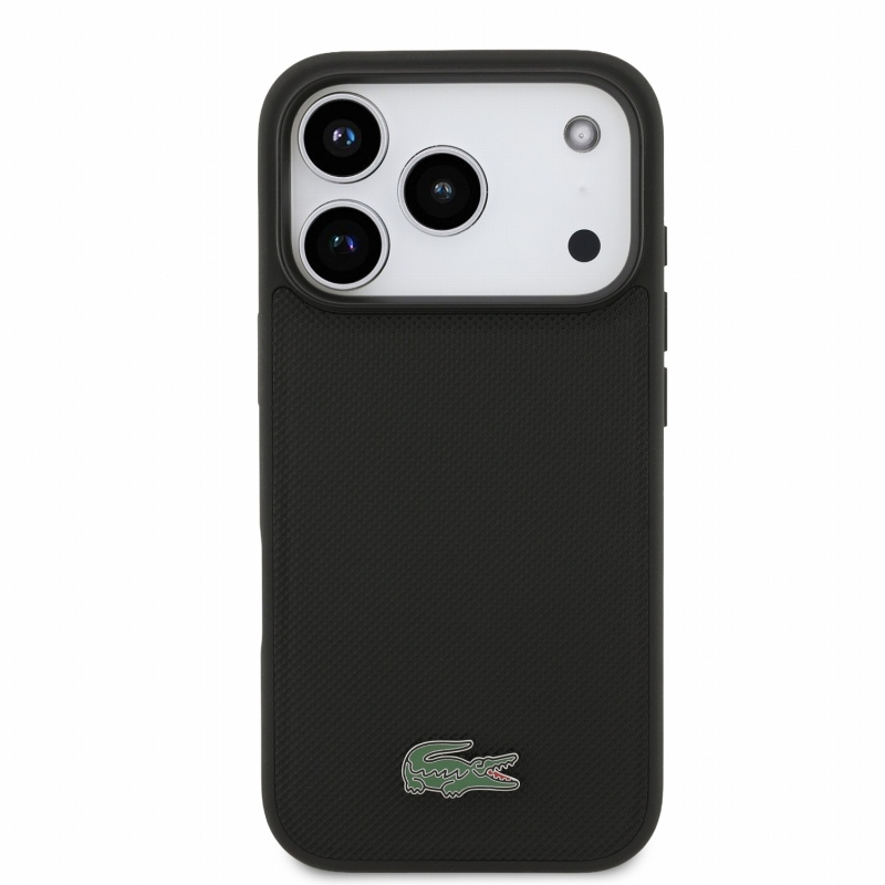 Lacoste PVC Iconic Petit Pique fém logós MagSafe hátsó tok iPhone 18 Pro-hoz, fekete