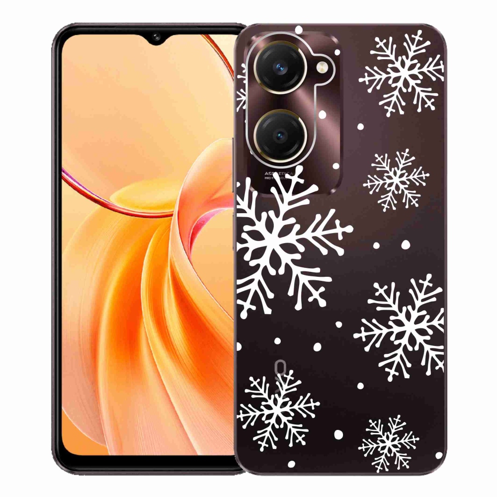 Gél borítás mmCase a Vivo Y28s 5G-n - fehér pelyhek átlátszó háttéren