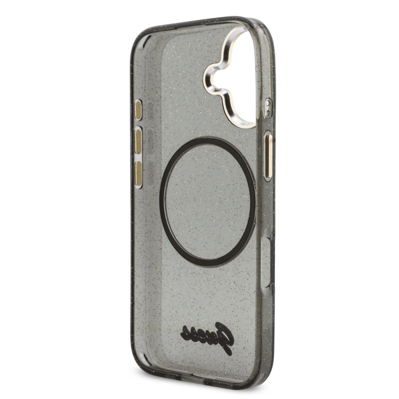 Guess IML Glitter Script Strap MagSafe hátlapi borító iPhone 17 Fekete