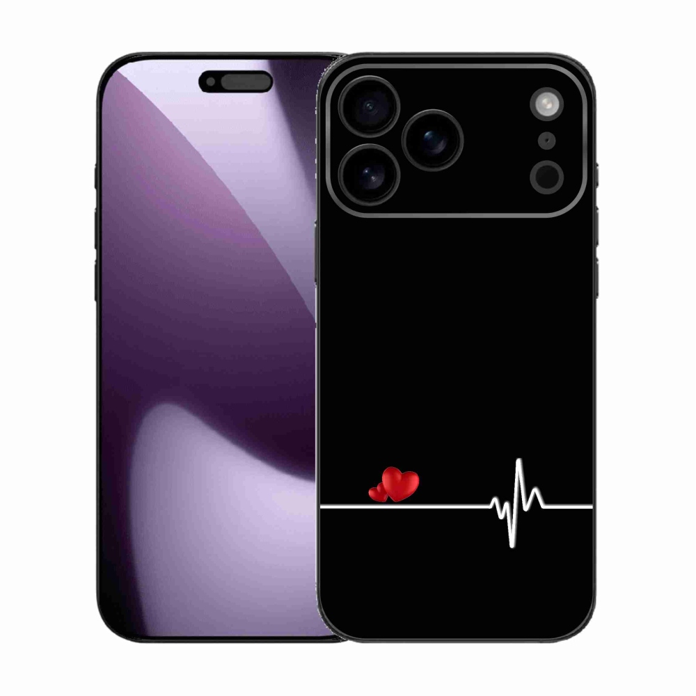 Gél borítás mmCase iPhone 17 Pro Max készülékhez - szív és szívverés fekete háttérrel