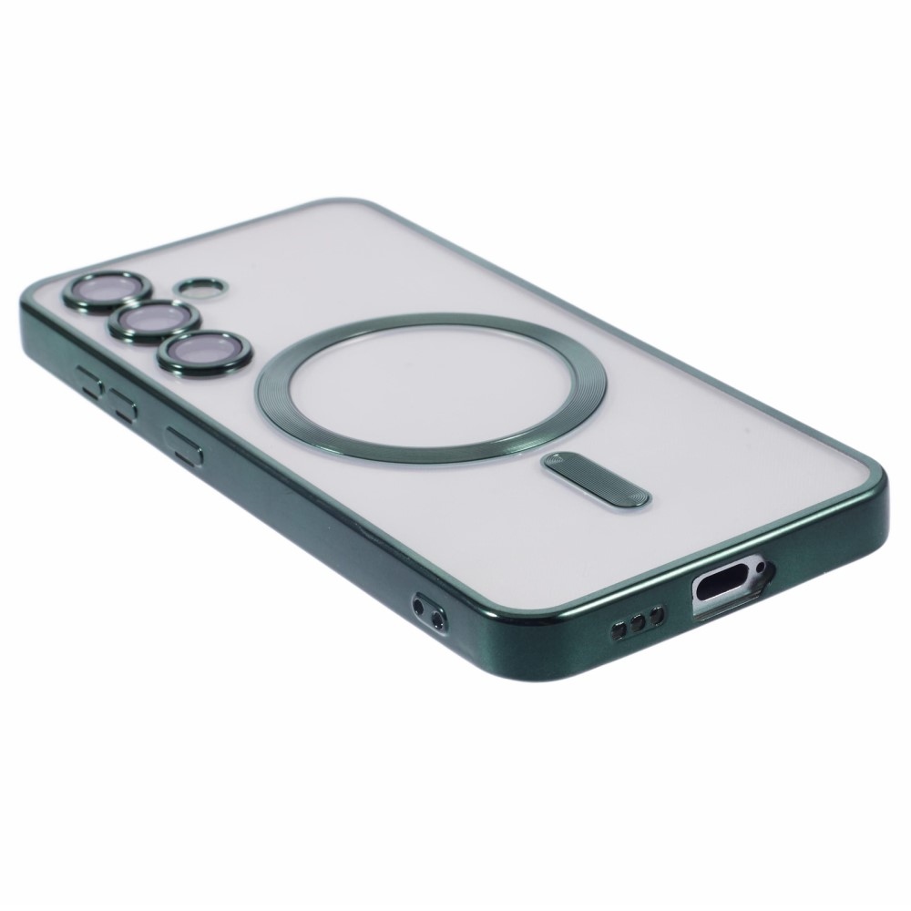 Átlátszó tok kameravédelemmel és MagSafe támogatással Samsung Galaxy S25 készülékhez - zöld