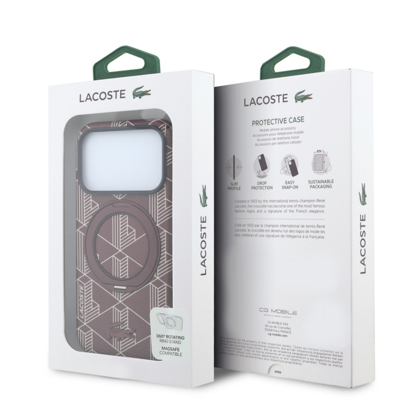 Lacoste PVC Semi Wrap Blend Ring Stand MagSafe hátsó tok iPhone 18 Pro-hoz, bordó