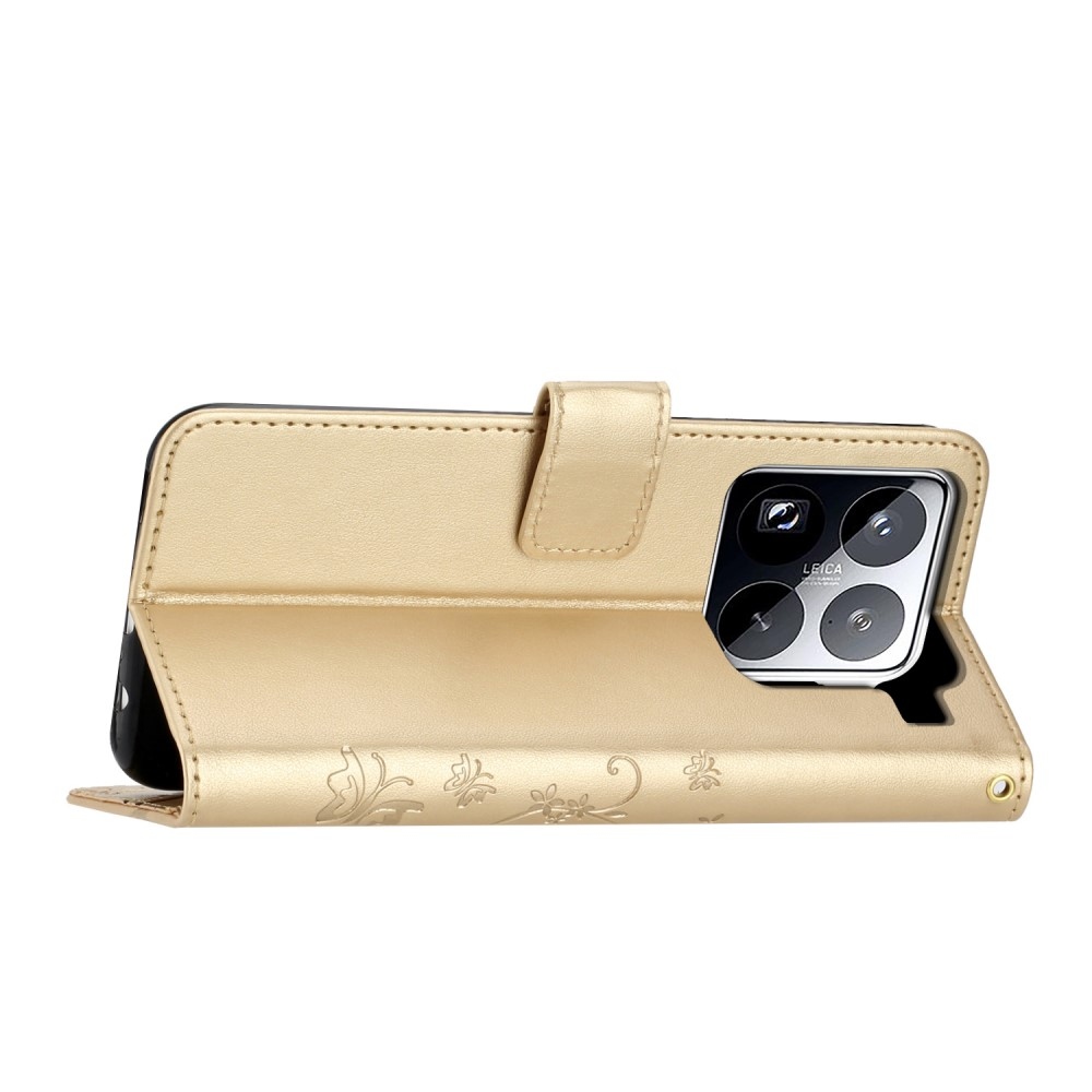 Virágok könyv tok Xiaomi 15 Pro - arany színű