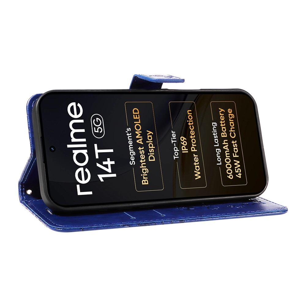 Nagy pillangó könyvtáska a Realme 14 5G/14T 5G számára - kék