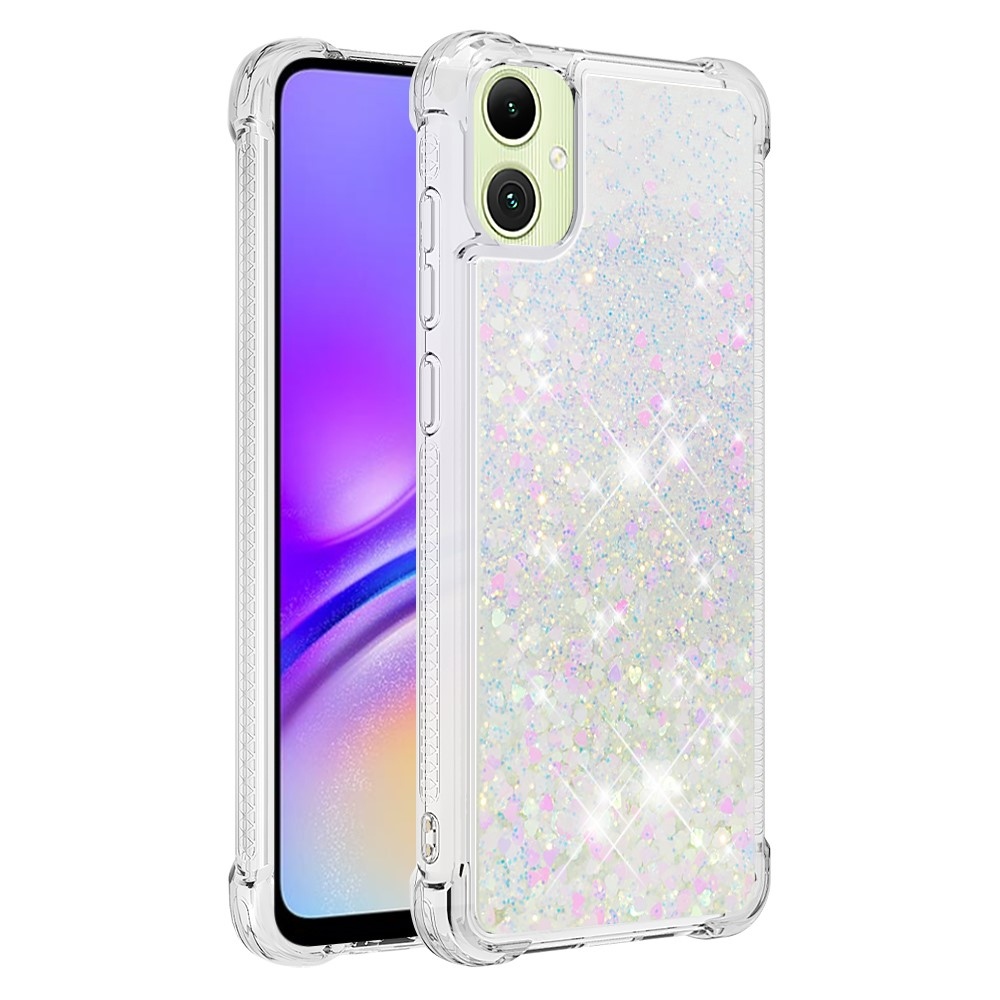 Csillogó homokóra zselés tok Samsung Galaxy A06 4G - rózsaszín és ezüst/szívecske