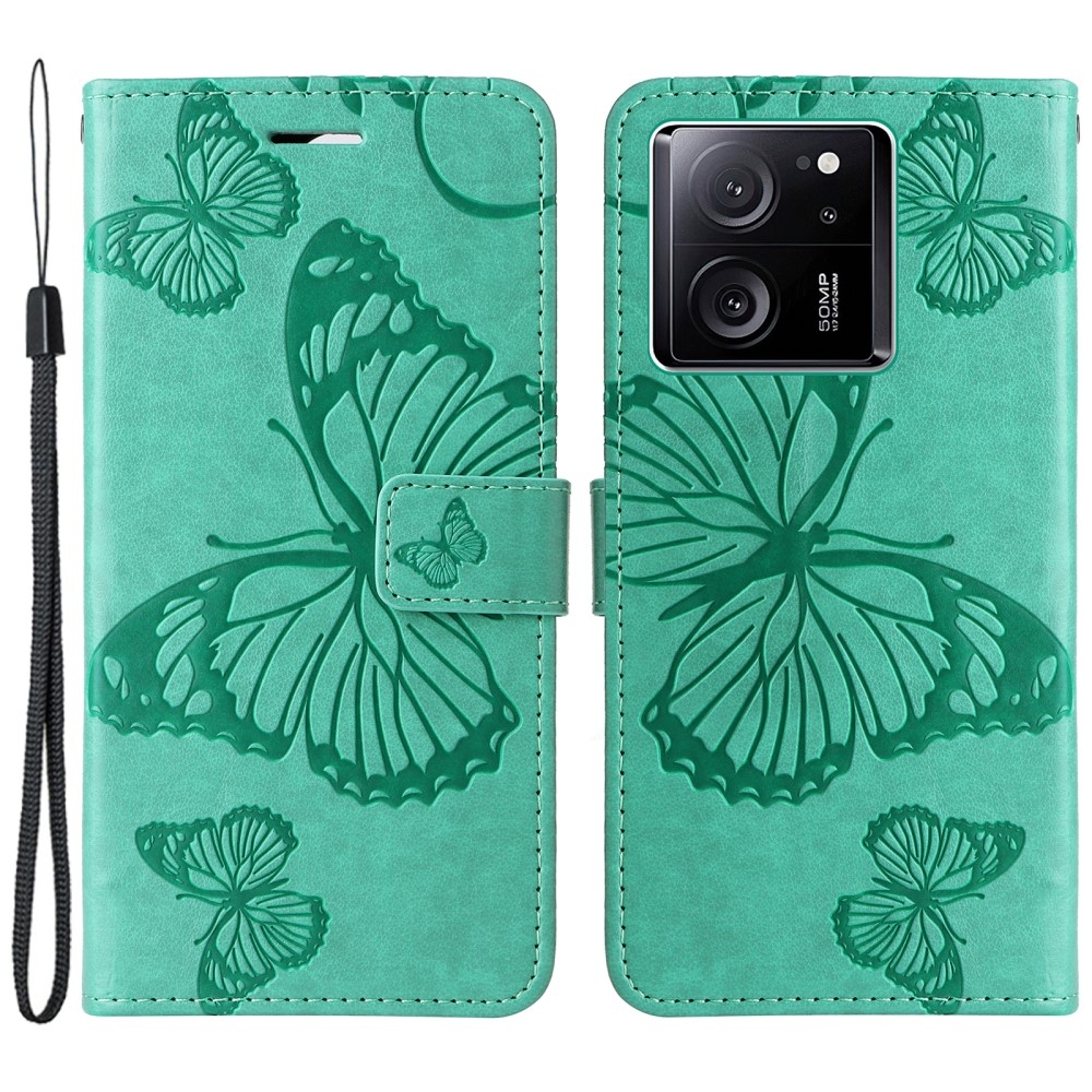 Nagy pillangó könyv tok a Xiaomi 13T/13T Pro számára - teal - teal