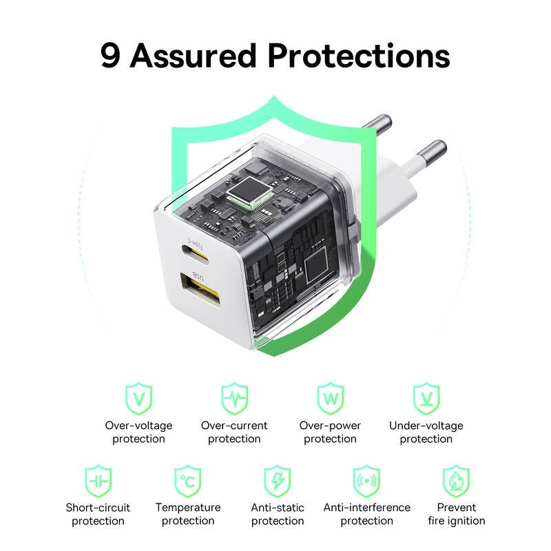 Baseus Palm gyors töltő USB-A + USB-C 30W Fehér