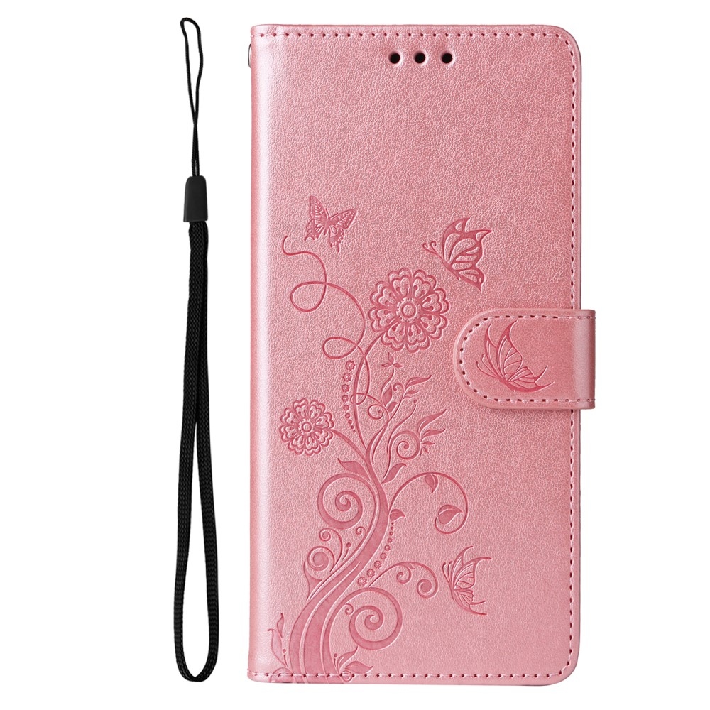 Virágos könyvtáska a Realme 14 Pro+ 5G készülékhez - rózsaszín