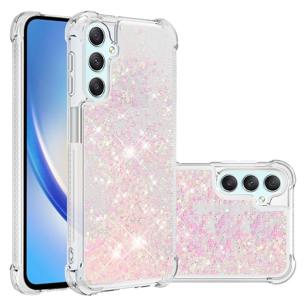 Glitter homokóra zselés tok Samsung Galaxy A24 készülékhez - rózsaszín / csillagok