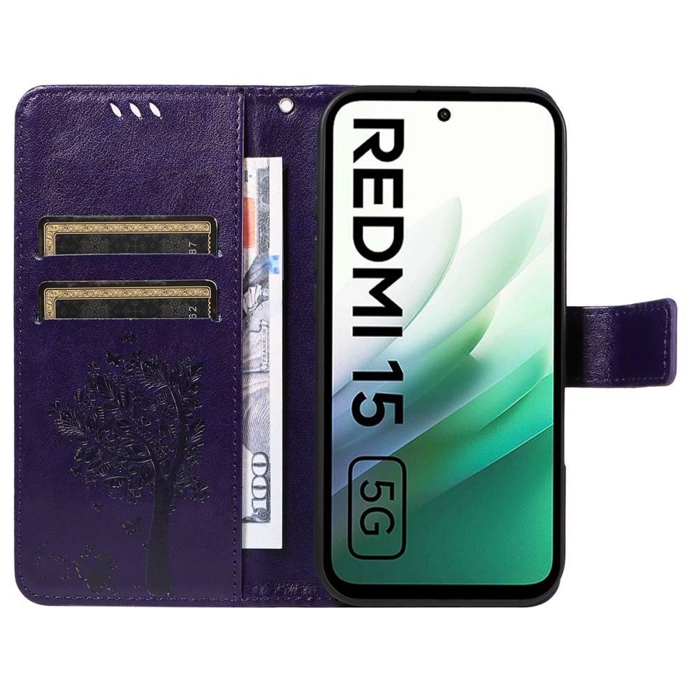 Fák könyve tok Xiaomi Redmi 15 4G (171mm) - lila