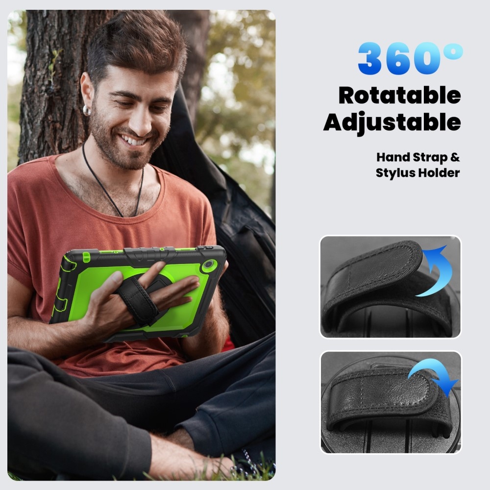 Strap Tartós borító kéztartóval és vállpánttal Lenovo Tab 10.1 (2025) - Fekete/Zöld