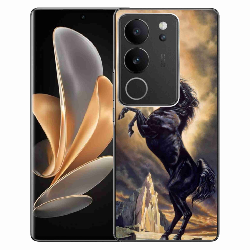 Gél borító mmCase a Vivo V29 5G-re - fekete rajzfilm ló