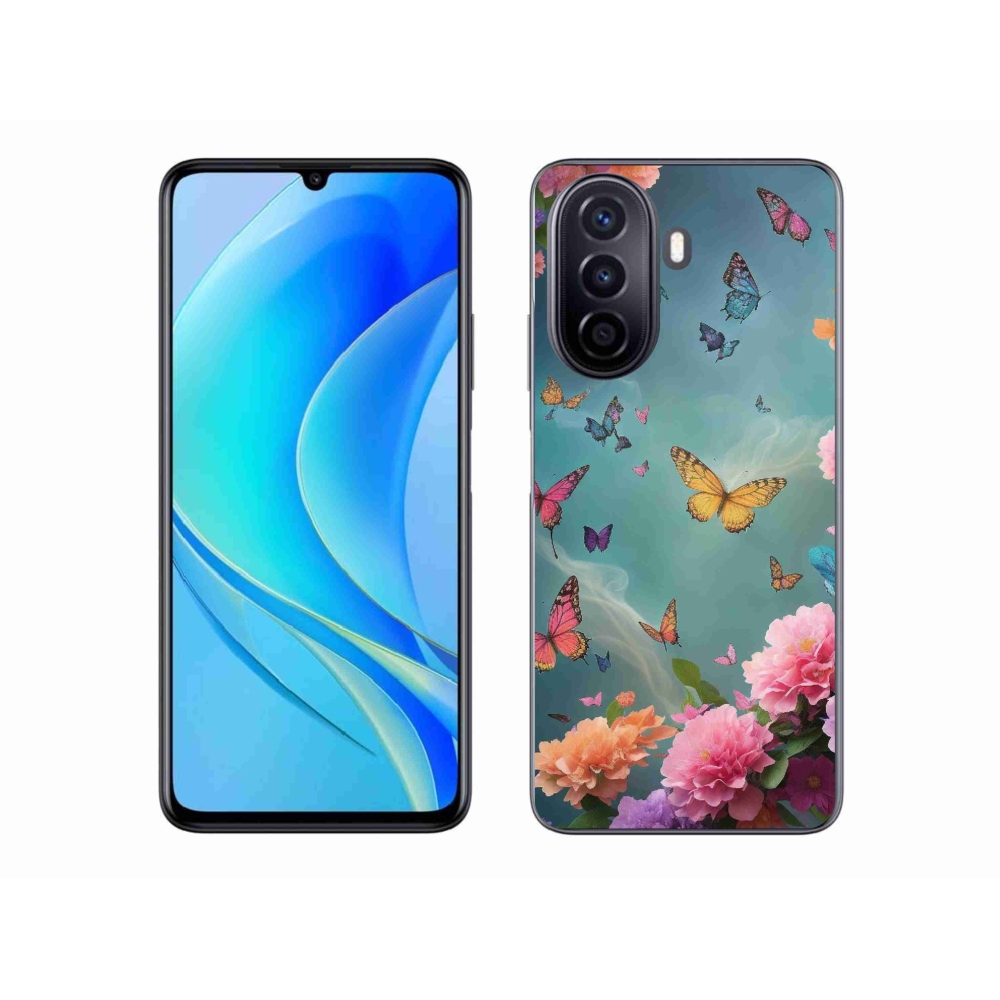 Gél borító mmCase a Huawei Nova Y70 készülékhez - színes virágok és pillangók