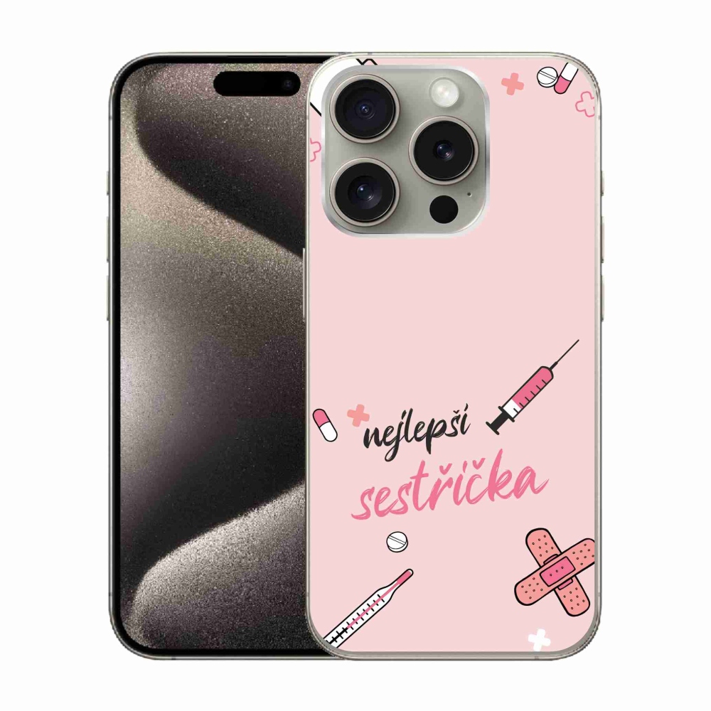 Gél borítás mmCase iPhone 15 Pro készülékhez - a legjobb kishúg rózsaszín háttérrel