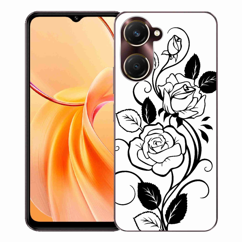 Gél borítás mmCase a Vivo Y28s 5G-hez - fekete és fehér rózsa