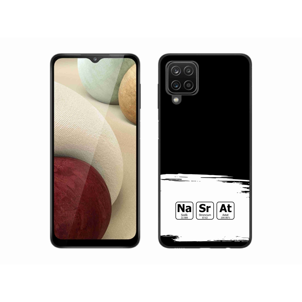 Gél borító mmCase Samsung Galaxy A12 - kémiai elemek fehér és fekete háttérrel