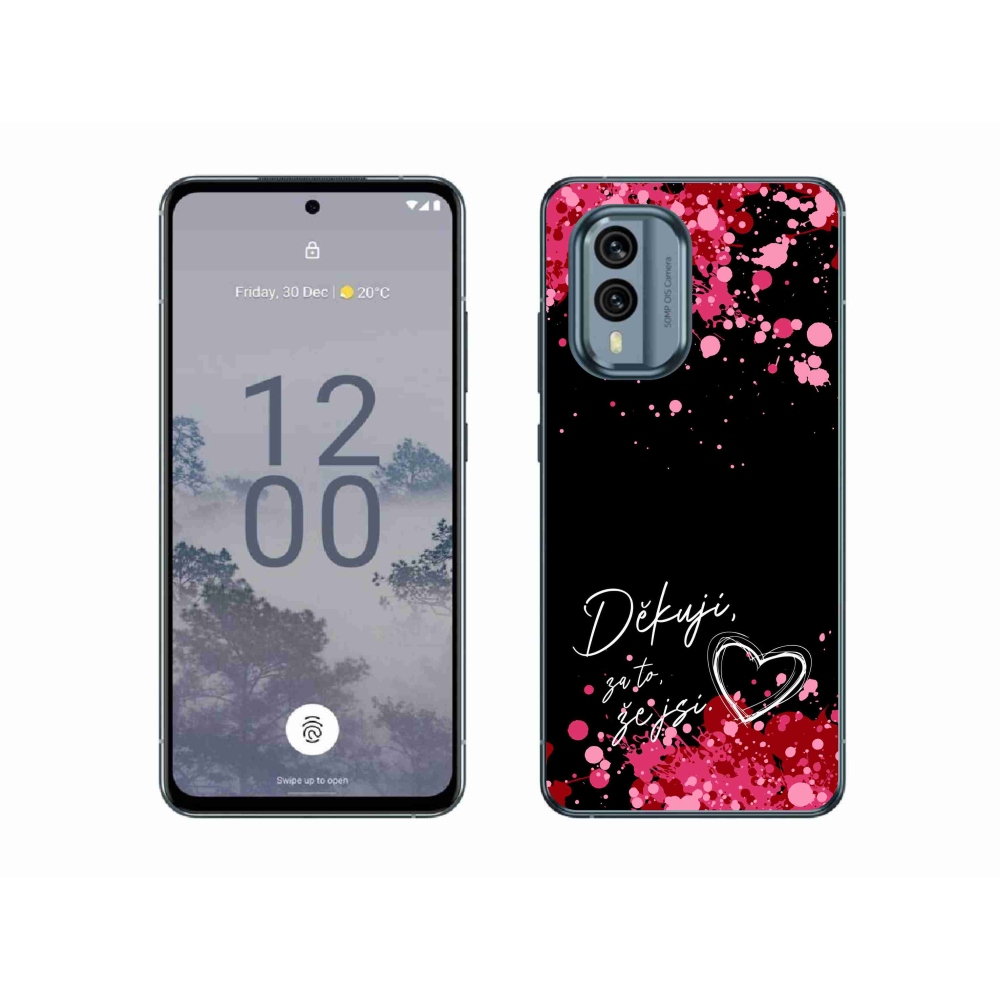 Zselés borító mmCase a Nokia X30 5G készülékhez - text in love 2 fekete háttér