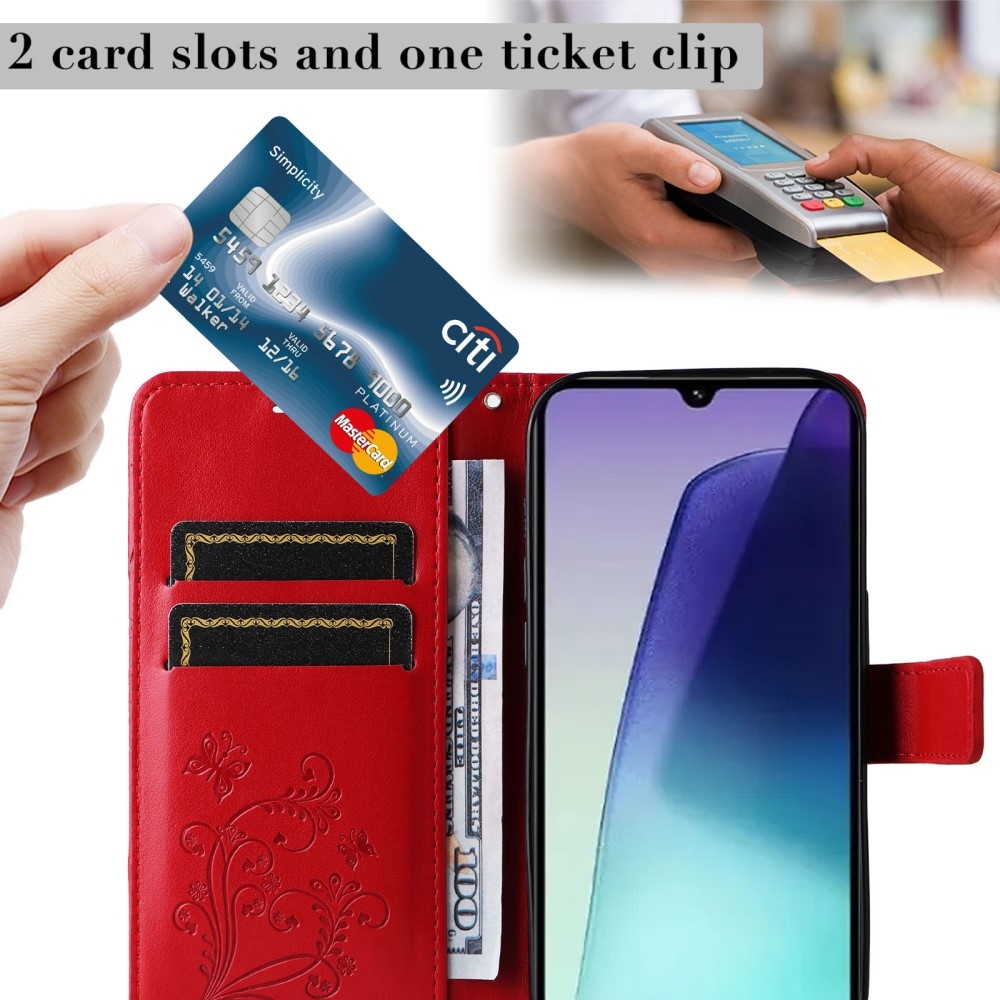 Nagy pillangó könyv tok a Xiaomi Redmi 14C/Poco C75-hez - piros