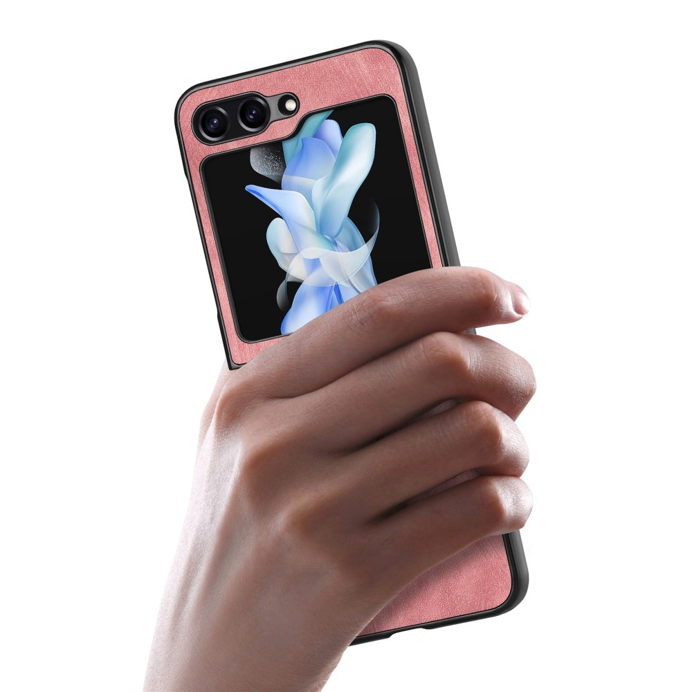 Vintage műanyag borító műbőrrel Samsung Galaxy Z Flip6 5G készülékhez - rózsaszín