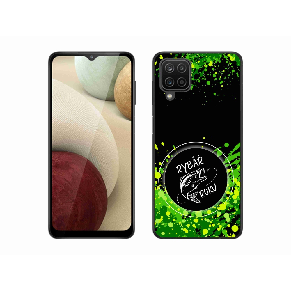 Zselés borító mmCase Samsung Galaxy M12 készülékhez - Az év horgásza fekete háttérrel