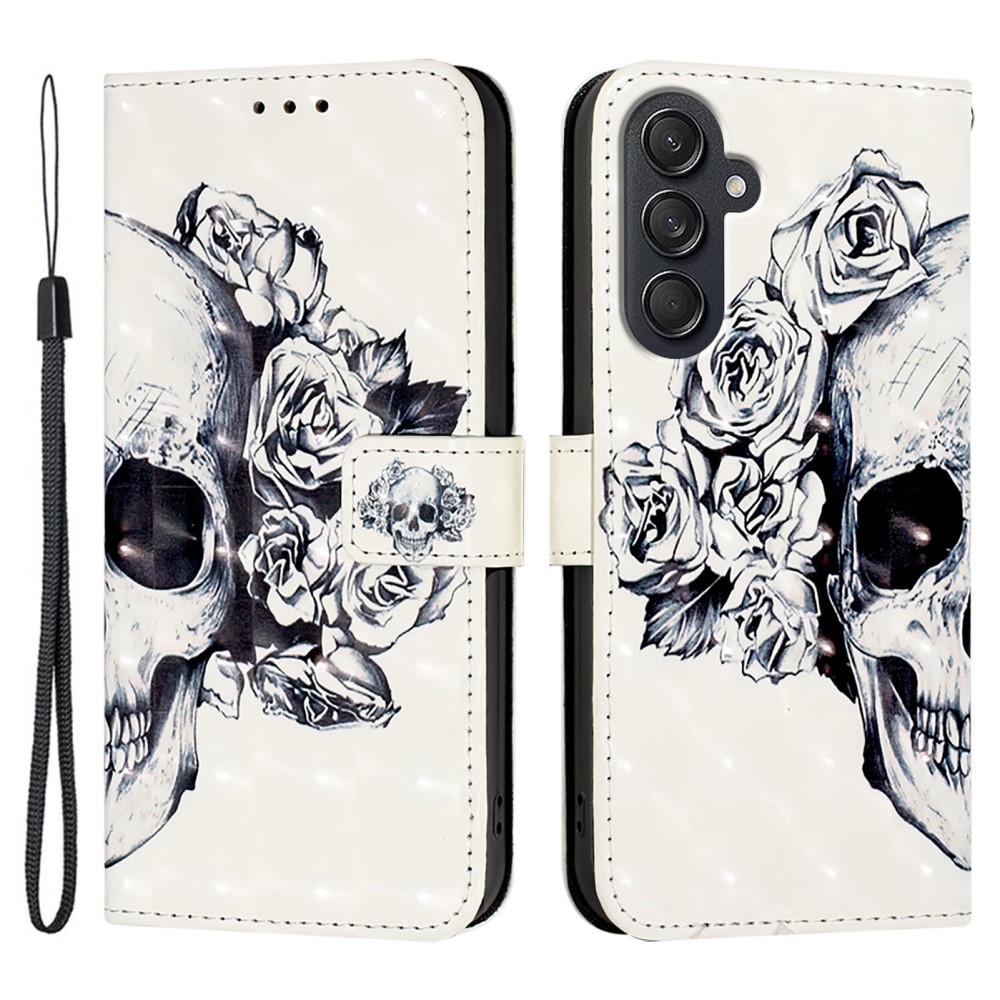 Patte könyv tok Samsung Galaxy M55 5G - koponya és rózsa
