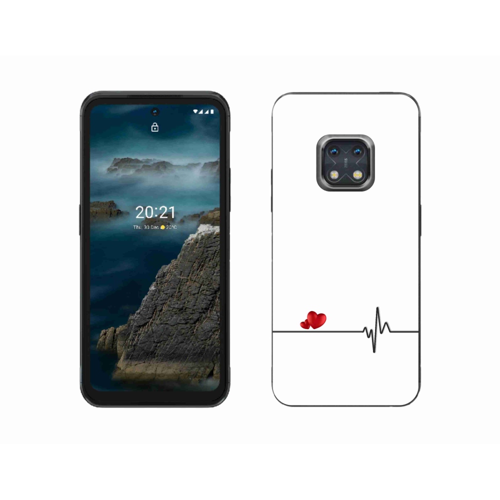Zselés borító mmCase a Nokia XR20 készülékhez - szív és szívverés fehér háttérrel