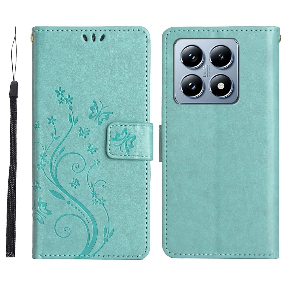 Virágok könyv tok Xiaomi 14T Pro - teal - teal
