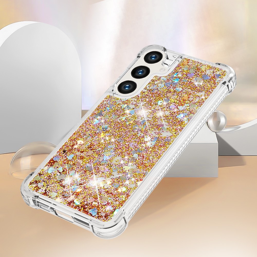 Glitter homokóra zselés tok Samsung Galaxy S24 készülékhez - arany/szív