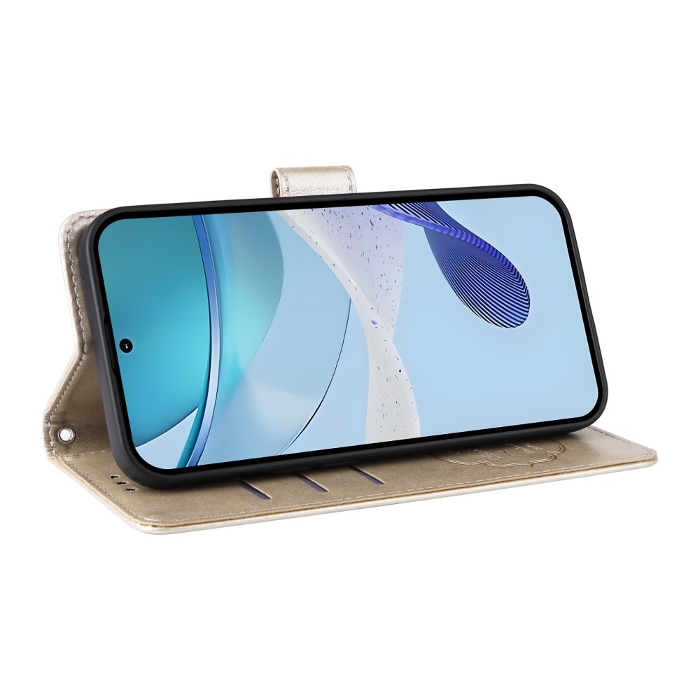 Virágos könyvtáska a Realme 14x 5G/Realme C75 készülékhez - arany színű