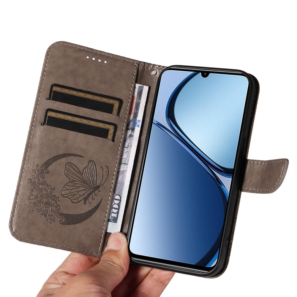 Virágos pillangó könyvtáska Realme C61/C63 készülékhez - szürke