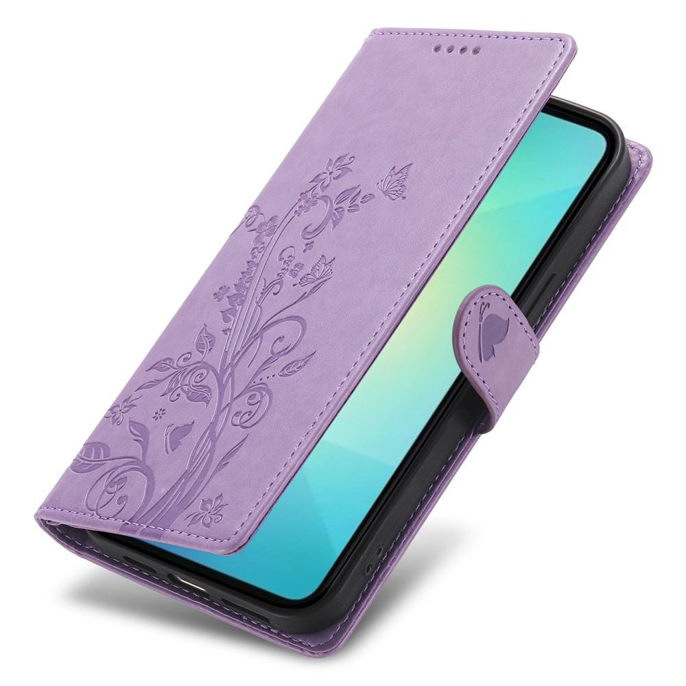 Virágos könyves tok Samsung Galaxy A07 4G készülékhez - lila