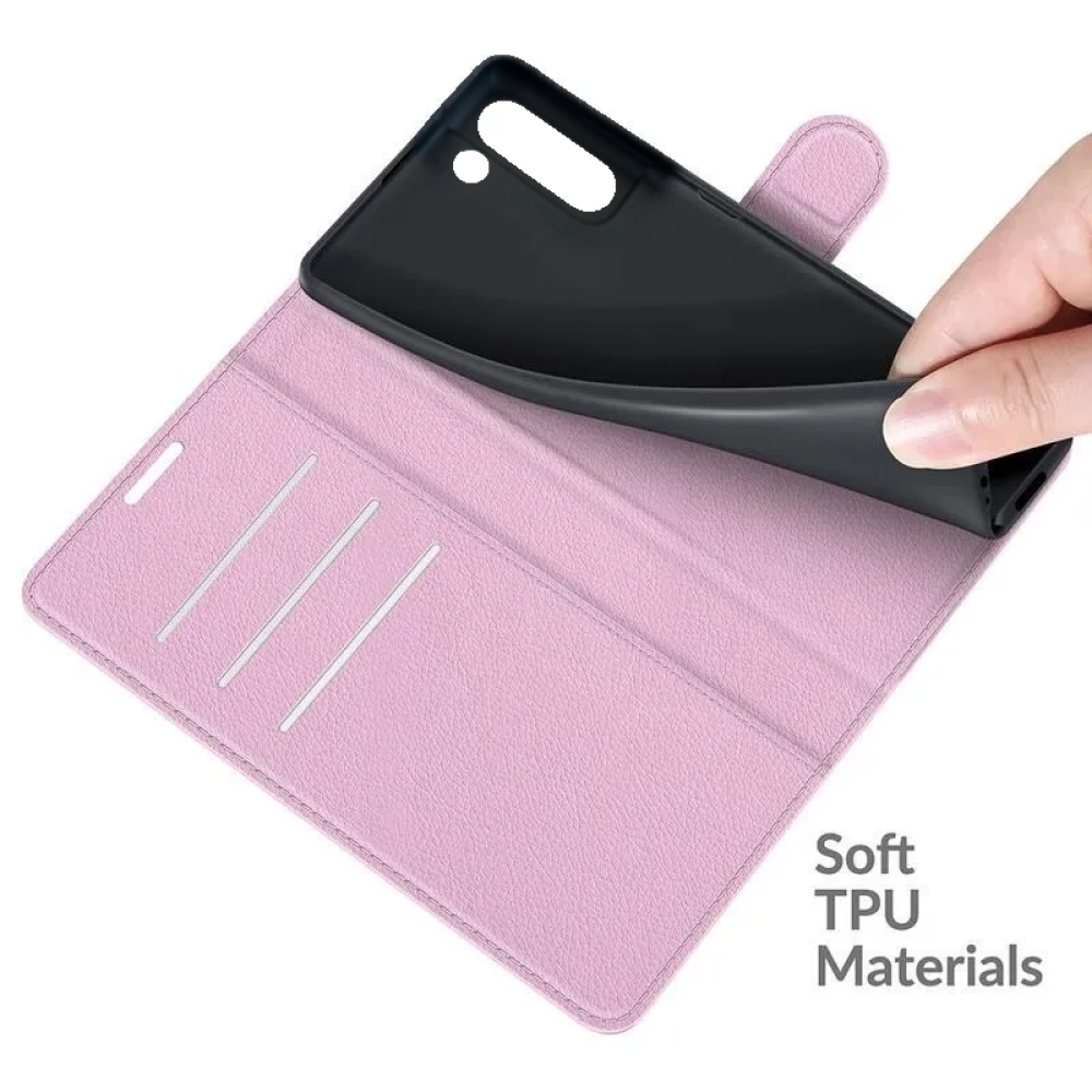 Litchi PU bőr pénztárca tok Samsung Galaxy S21 FE 5G számára - rózsaszín