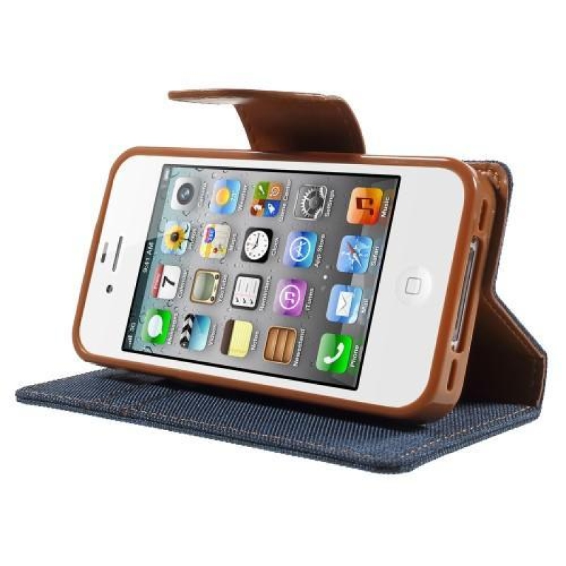 Vászon PU bőr / textil tok iPhone 4s és 4 - farmer