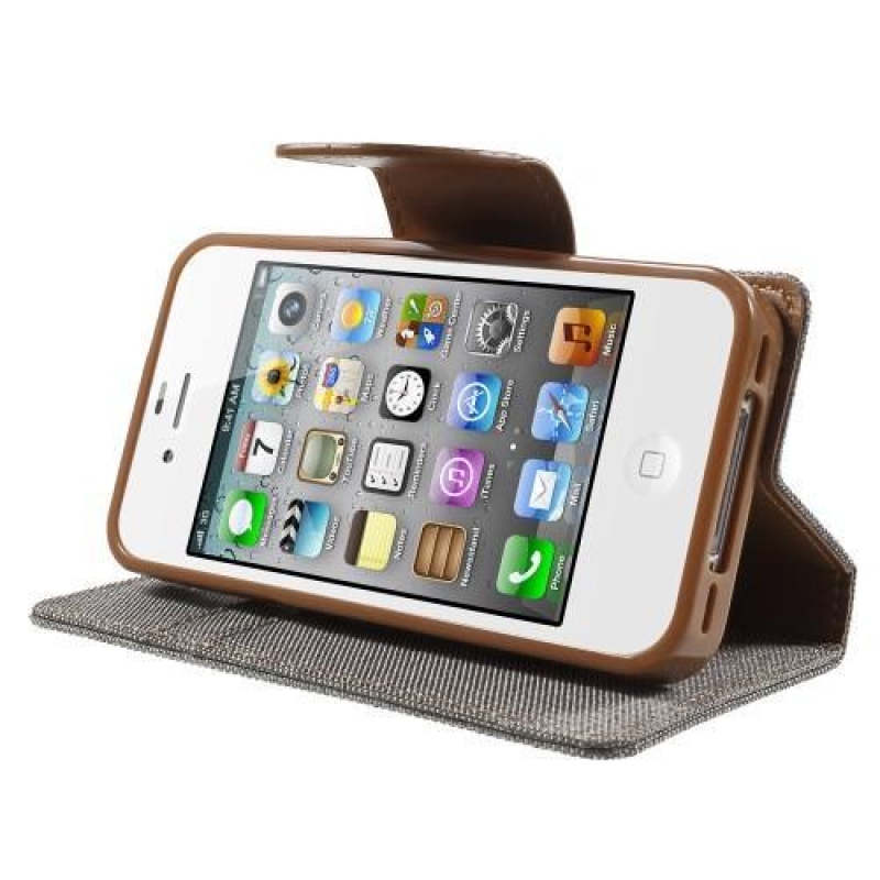 Vászon PU bőr/textil tok iPhone 4s és 4 készülékhez - szürke