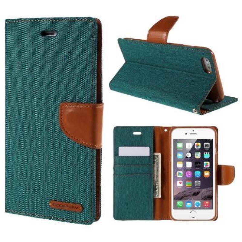 Vászon PU bőr/textil tok iPhone 6s Plus és 6 Plus készülékhez - teáskék színű