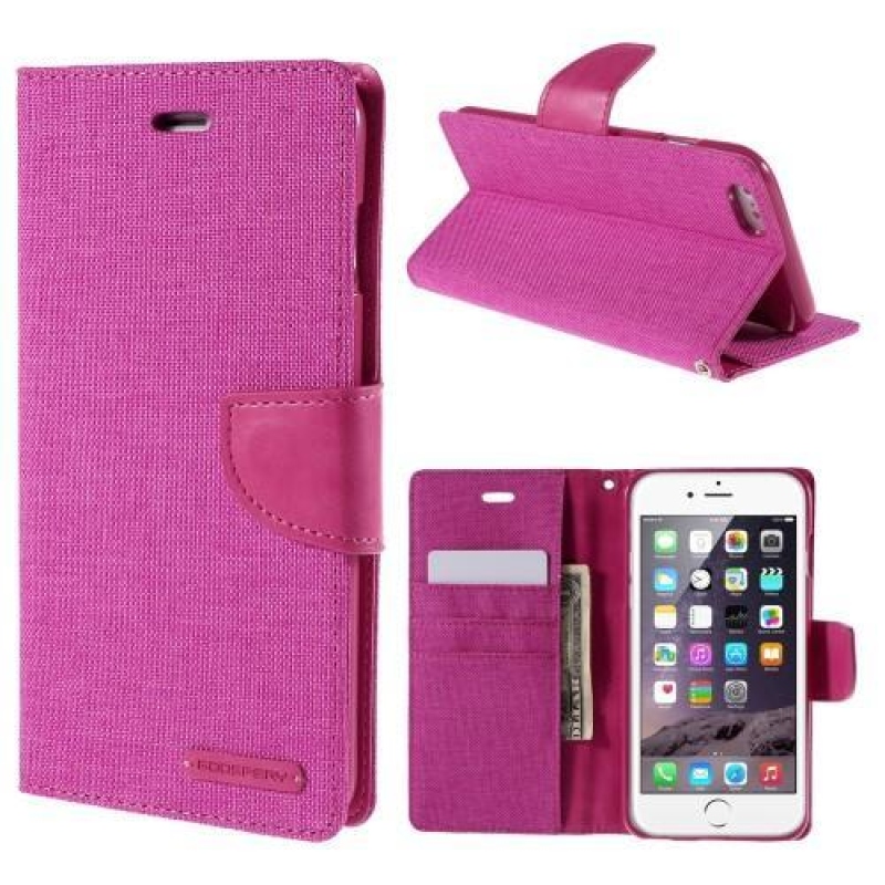 Vászon PU bőr/textil tok iPhone 6s Plus és 6 Plus készülékhez - rózsaszínű