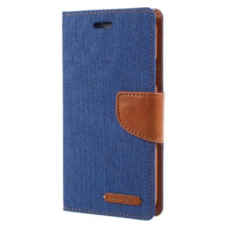 Vászon PU bőr/textil tok iPhone X készülékhez - kék