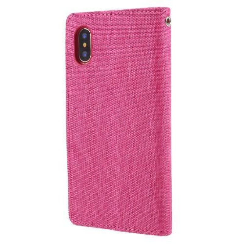 Vászon PU bőr/textil tok iPhone X készülékhez - rózsaszínű