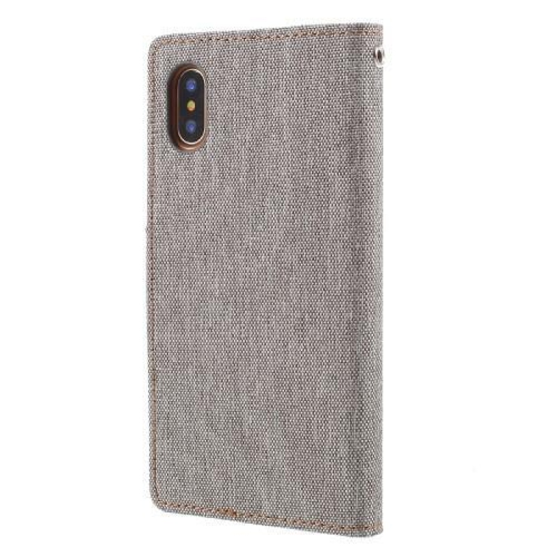 Vászon PU bőr/textil tok iPhone X készülékhez - szürke