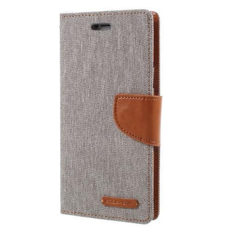 Vászon PU bőr/textil tok iPhone X készülékhez - szürke