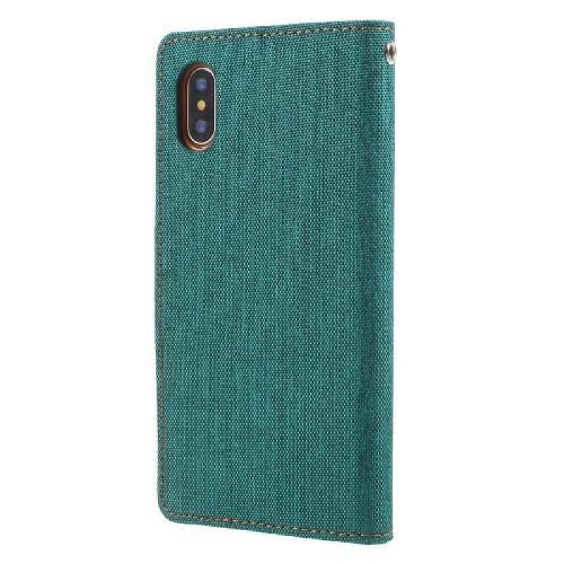 Vászon PU bőr/textil tok iPhone X készülékhez - zöld