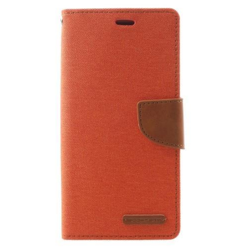 Vászon PU bőr / textil tok Samsung Galaxy A8 Plus (2018) - narancssárga