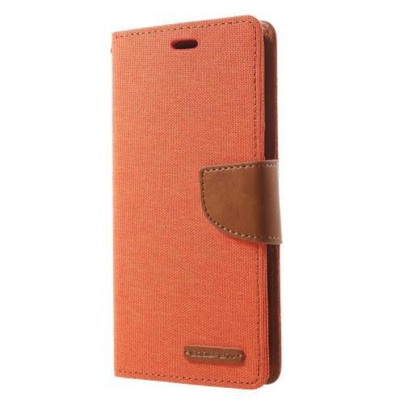 Vászon PU bőr / textil tok Samsung Galaxy A8 Plus (2018) - narancssárga
