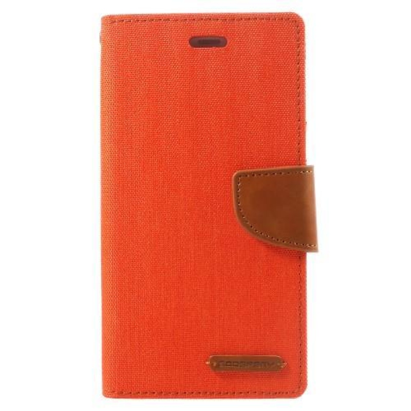 Vászon textil/PU bőr tok Huawei P10-hez - narancssárga