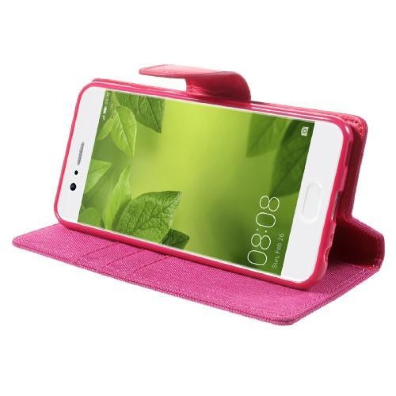 Vászon textil/PU bőr tok Huawei P10-hez - rózsaszínű