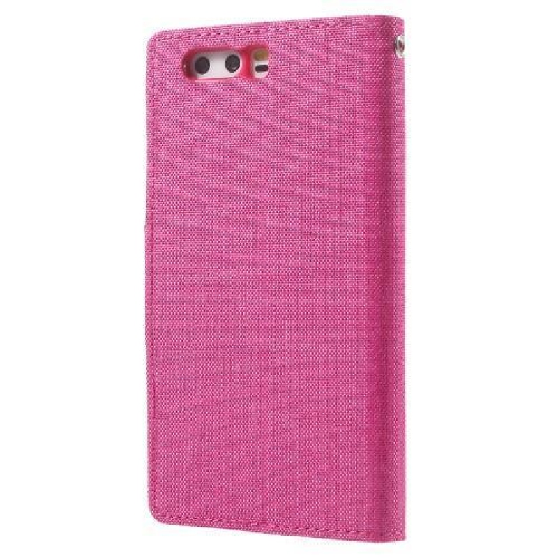 Vászon textil/PU bőr tok Huawei P10-hez - rózsaszínű