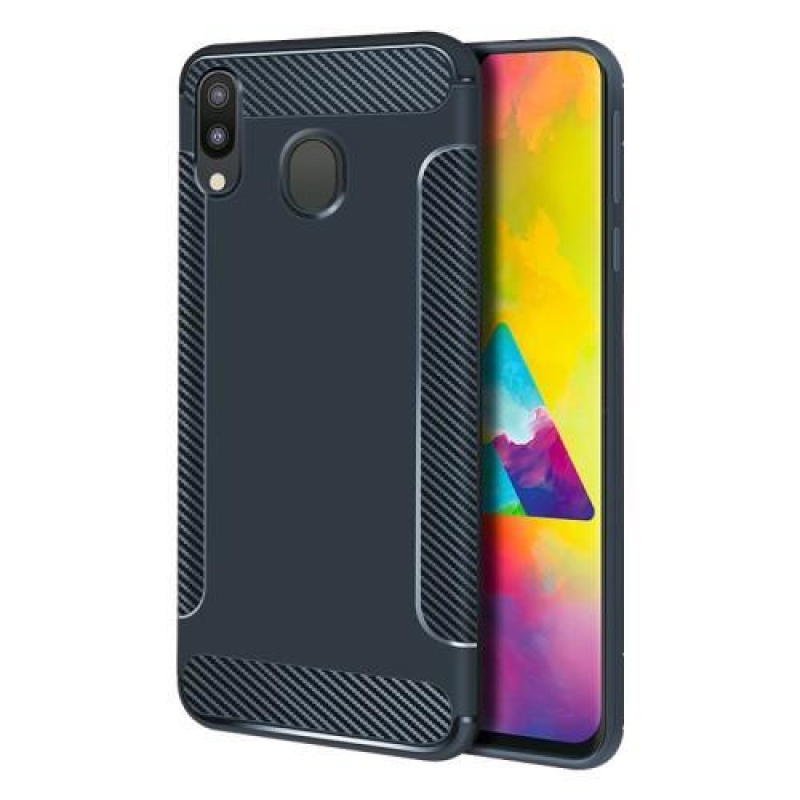 Szénszálas csúszásgátló zselés tok Samsung Galaxy M20-hoz - kék